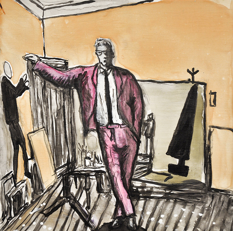 Amani Tia, David Hockney in his studio, 2016, work on canvas, 35 x 35 cm.