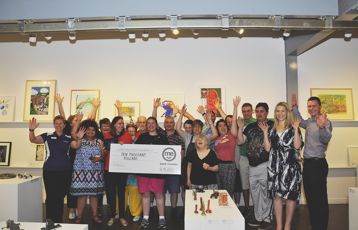 Arts Project studio artists celebrating winning the 2016 Hesta Community Award