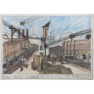 Wagon chaser brakes the goods wagon at the marshalling yard