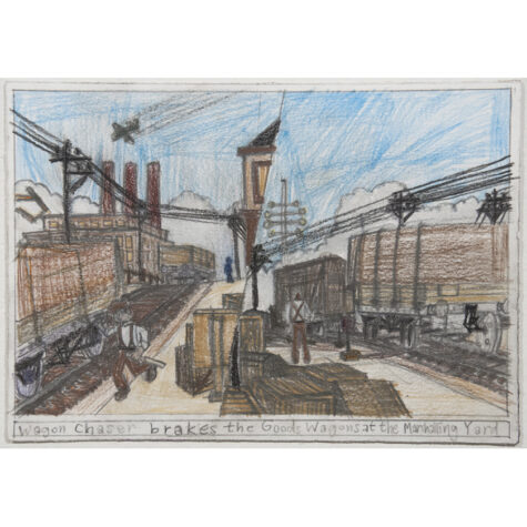 Wagon chaser brakes the goods wagon at the marshalling yard