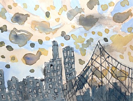 Malcolm Sturrock, Brooklyn Bridge, 2017, ink and gouache on paper, 28 x 38 cm 