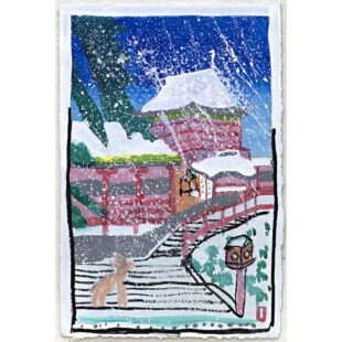 Deer stand by Zojoji Temple in Snow